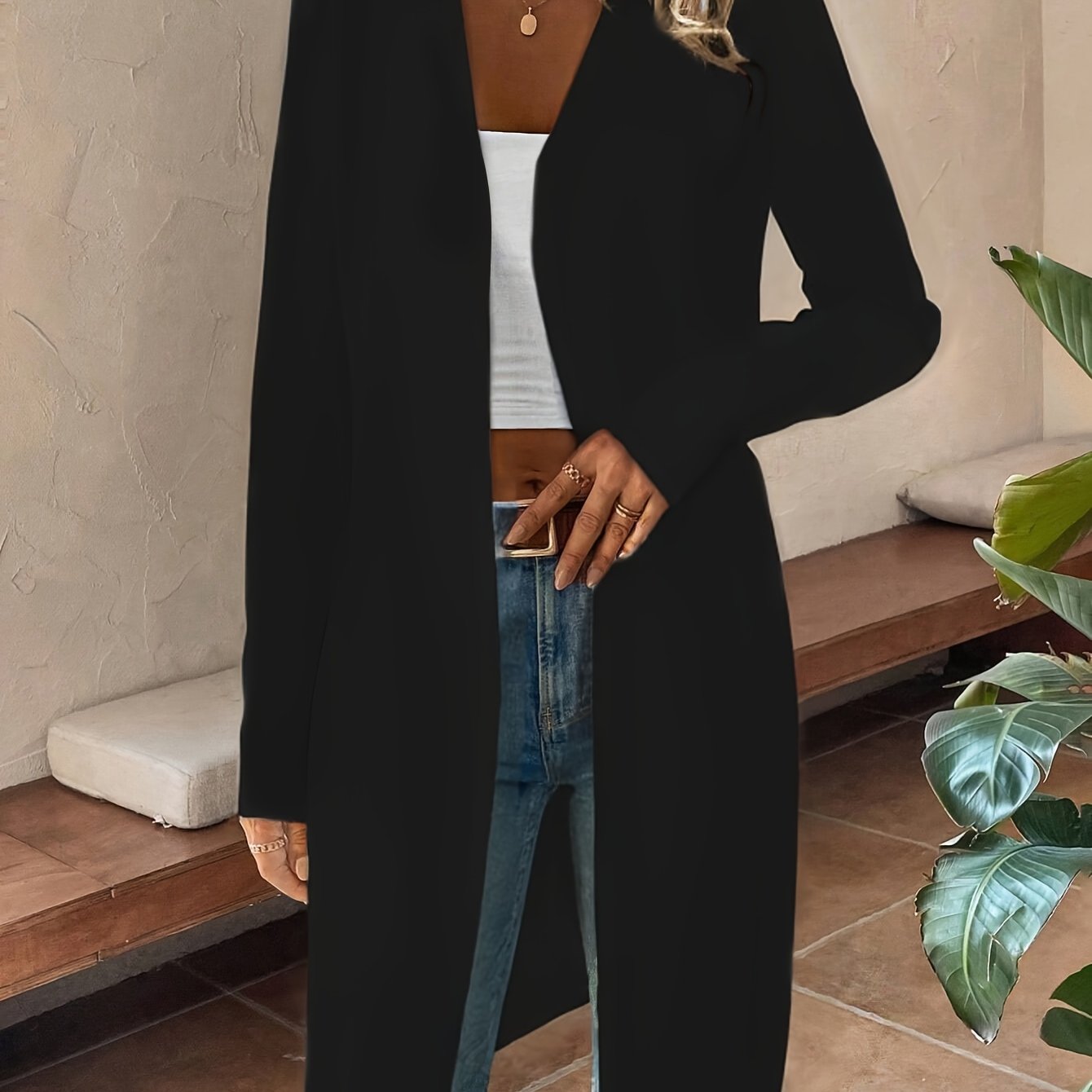 TEMU Cardigan Mi-Long Printemps Été Automne Haut Femme Décontracté Polyvalent Élégant Fête Vacances Veste Festive