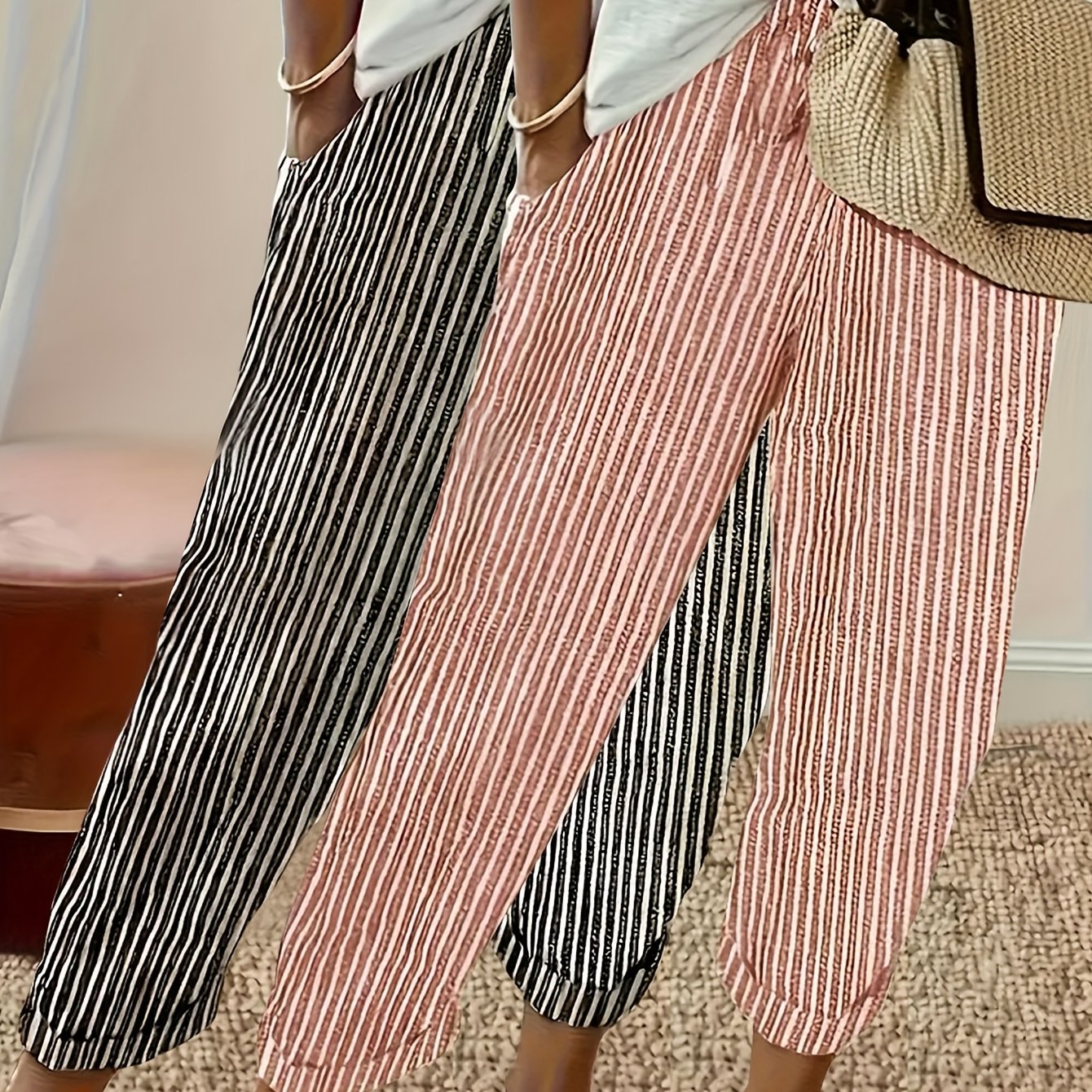 Two-pack - Color Striped Casual Nine-pants