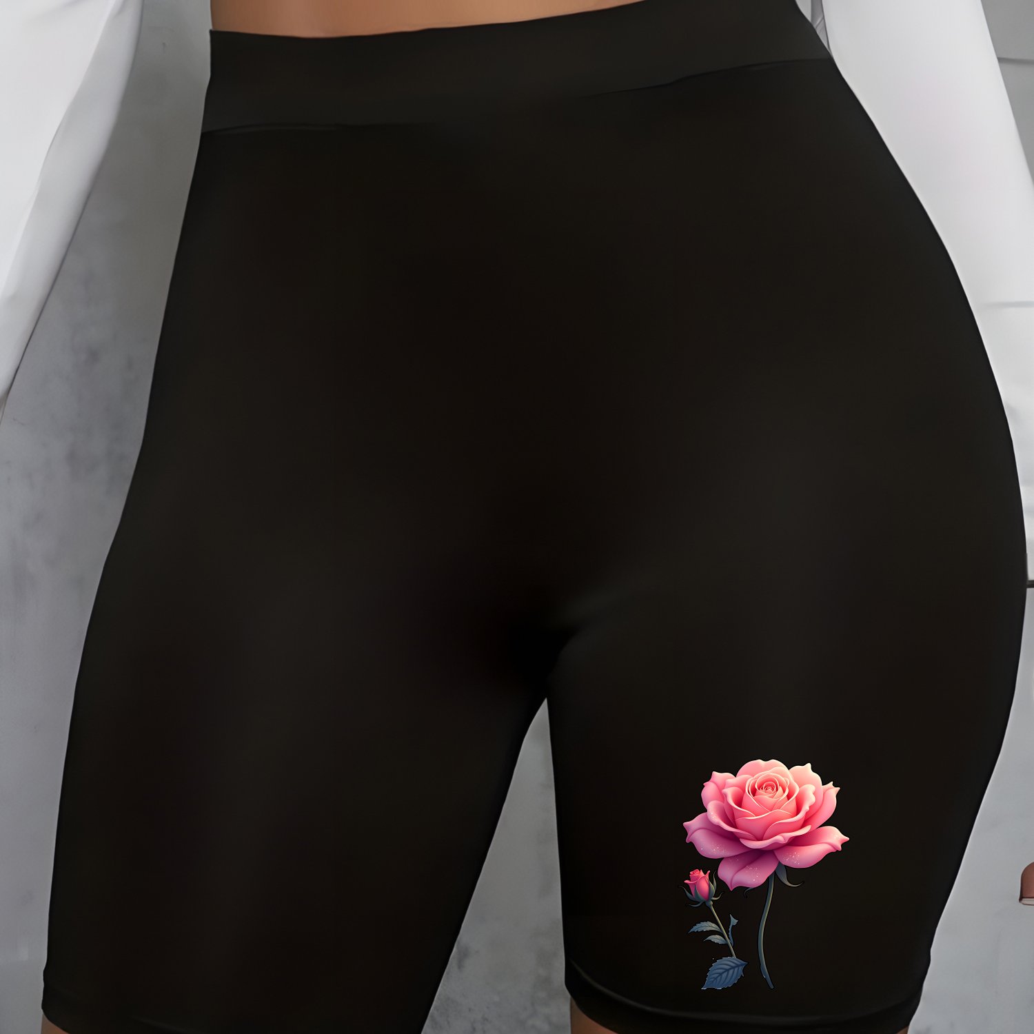 TEMU High-waisted Summer Shorts For With A Rose , In Plus Sizes, Perfect For Casual Wear, Workouts, Yoga, Running, And Fitness Activities