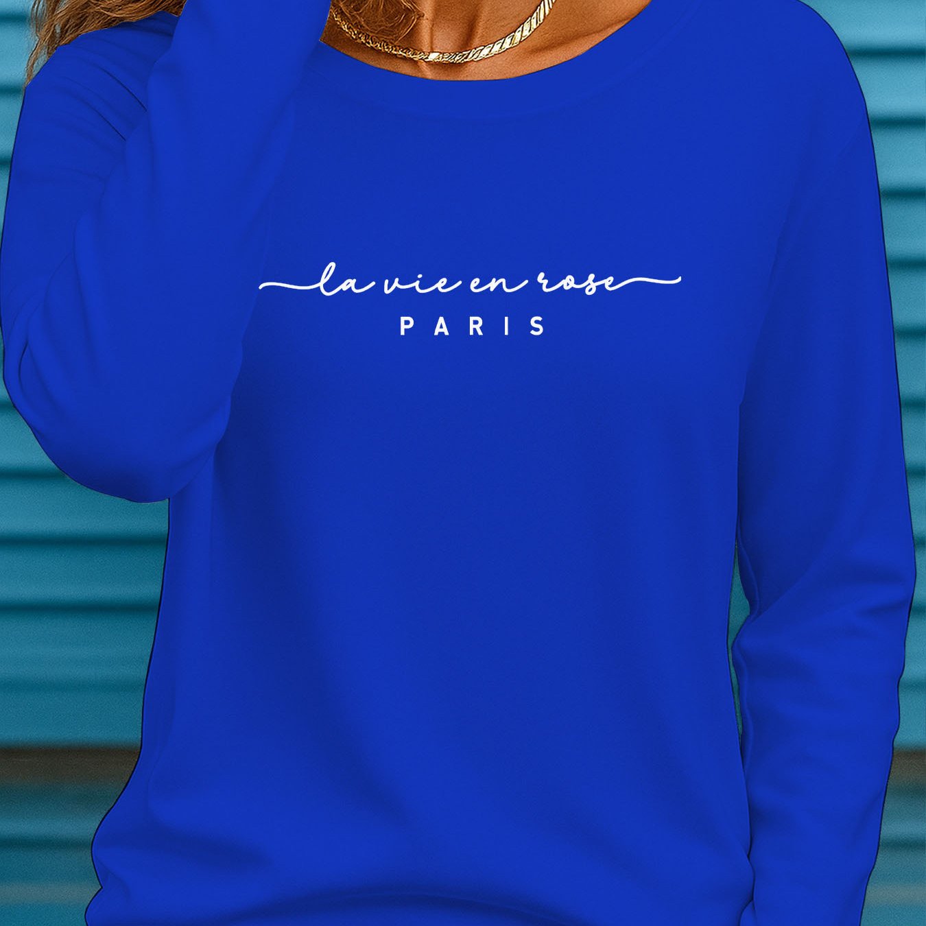 TEMU Women's Letter Print Long Sleeve T-shirt, Casual Round Neck Top Ii 1030