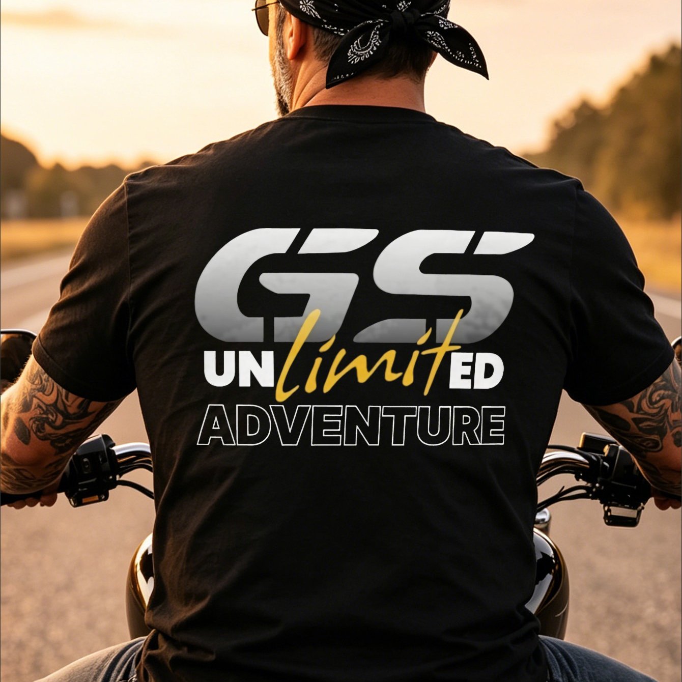 Image of Trendy New Style Back Print Funny Unisex T Shirt Black Gs Unlimited Adventure Graphic Text Design For Motorcycle Riding Travel Gift 100 Versatile Daily Casual Wear Short Sleeve