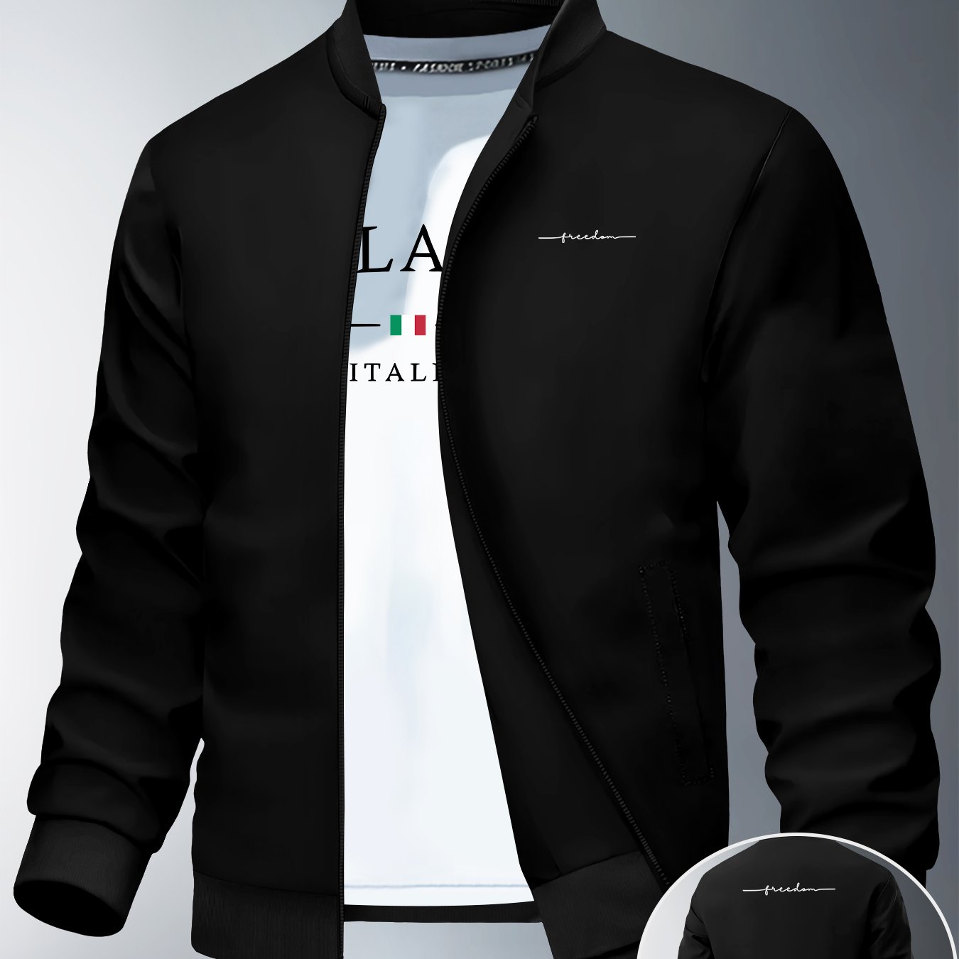 TEMU Men's Slim-fit Blazer Jacket Compatible For - Compatible For Platforms - | Machine-washable Zippered Stand Collar | Casual Outerwear With Random