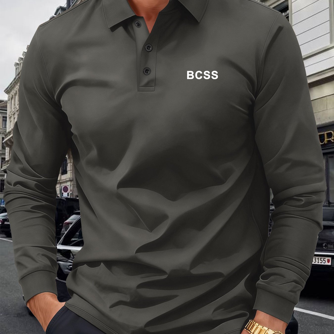 TEMU Patterned Plus-size Men's Outdoor Golf And Equestrian Casual Long-sleeve , Suitable For Mature Men Casual Settings, Breathable And Comfortable,