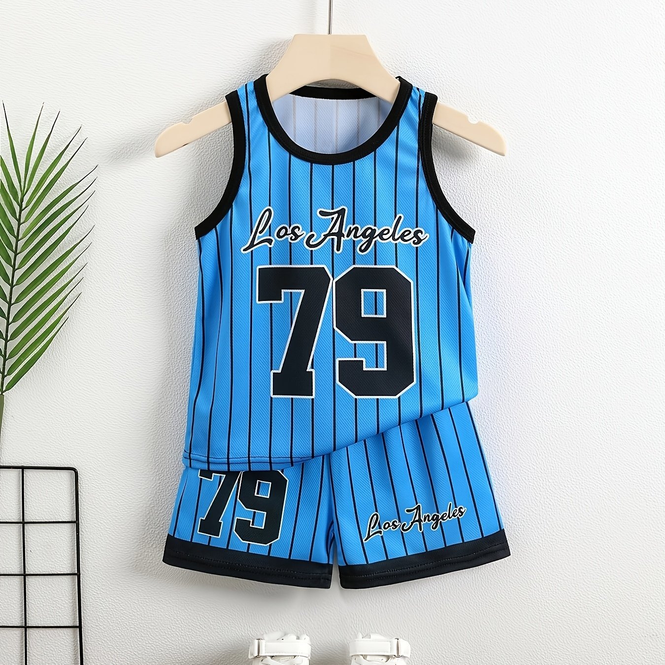 Image of Boys' Summer Basketball Outfit Set, Sleeveless Vest + Shorts 2-piece Set, Size 79 Letter Print, Quick-dry Fabric, Breathable And Sweat-wicking, Casual Sportswear, Perfect For Outdoor