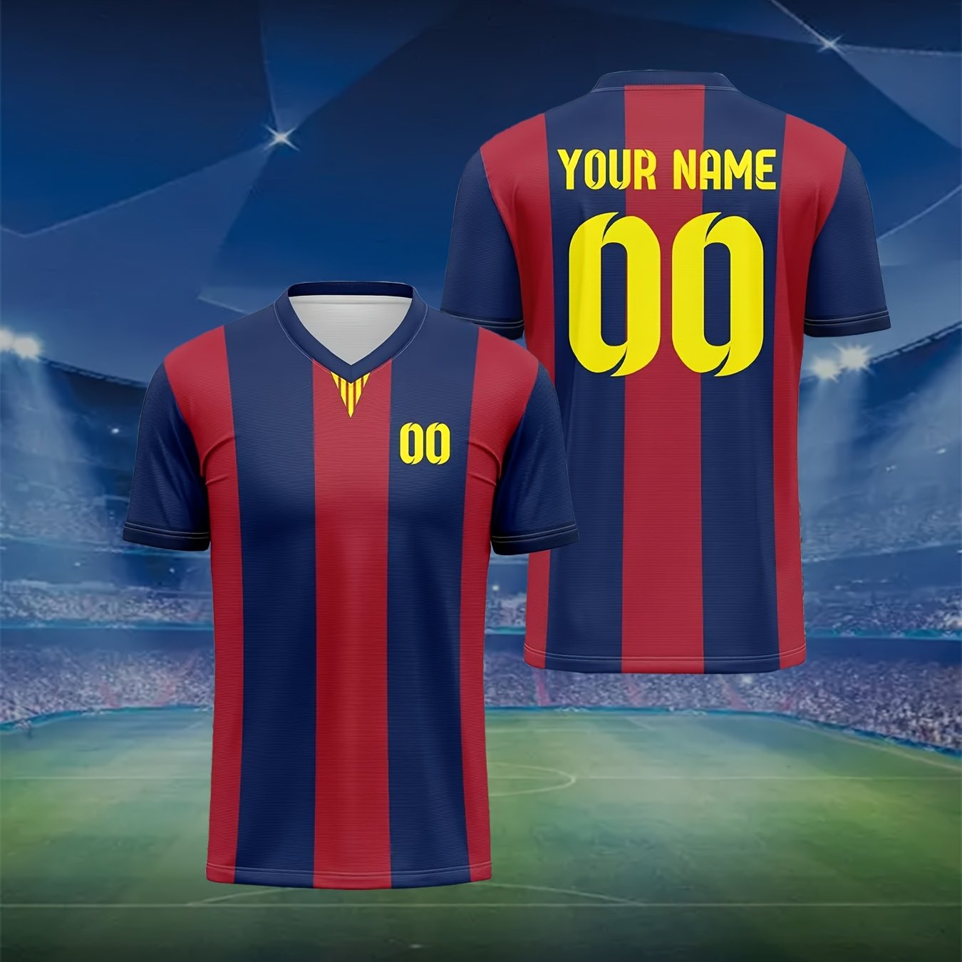 TEMU T-shirt personnalisé col en V pour homme - Maillot de foot sur mesure pour homme avec nom et numéro personnalisables, présentant un motif à