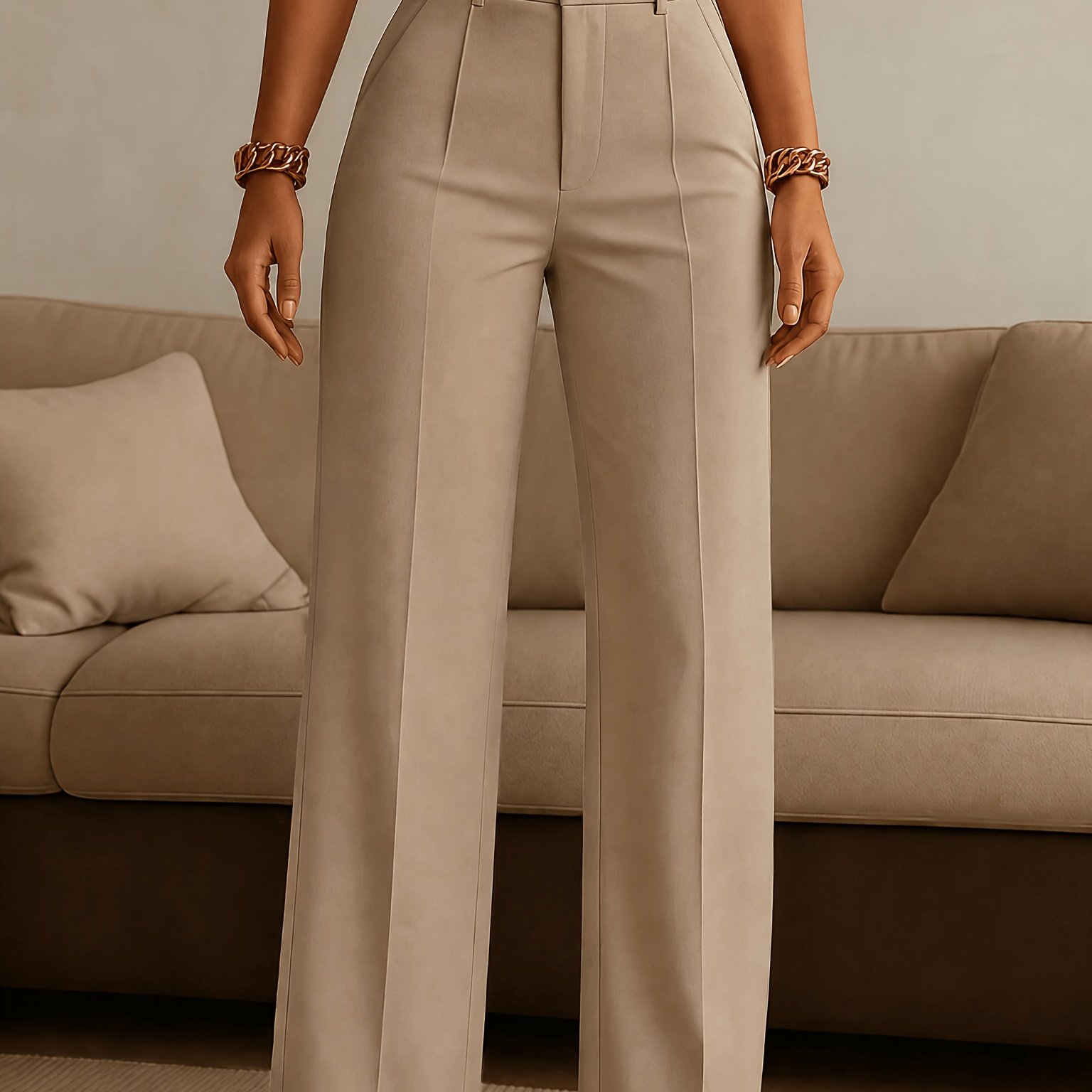 TEMU Pantalon de costume grande taille pour femmes, pantalon droit drapé taille haute printemps été