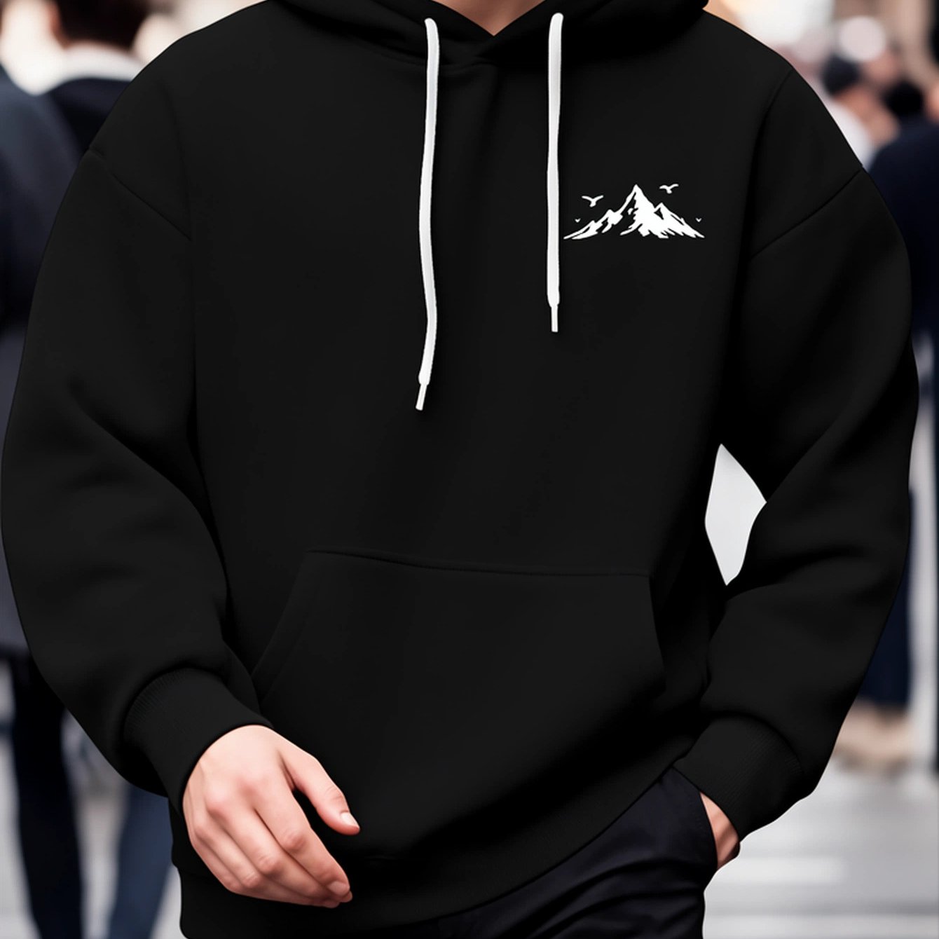Image of Men's Hooded Sweatshirt - Soft Kangaroo Pocket Pullover Hoodie For Big & Tall, Cozy Winter Warm Clothing, Casual Long Sleeve Sweater, Fleece, Machine Washable Fall Winter Outfit Essential