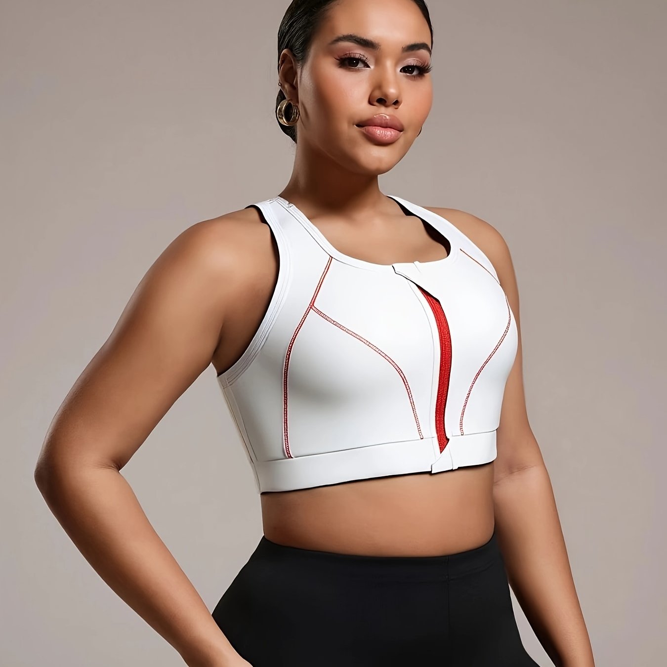 TEMU Front-zipper Contrast Plus Size Women's Sports Outdoor Yoga Bra