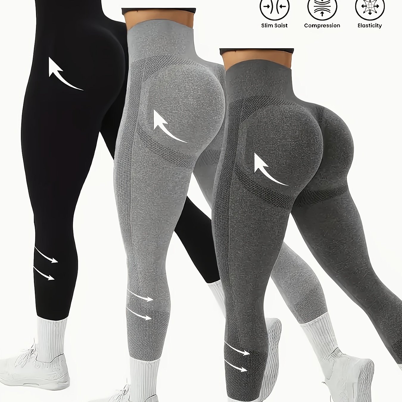 E-shop 3 Stück Damen High-Waist Nahtlose Workout-Leggings – Bauchkontrollierende Po-Hebende Yoga-Hosen mit 90 % Nylon & 10 % Elasthan, Extra