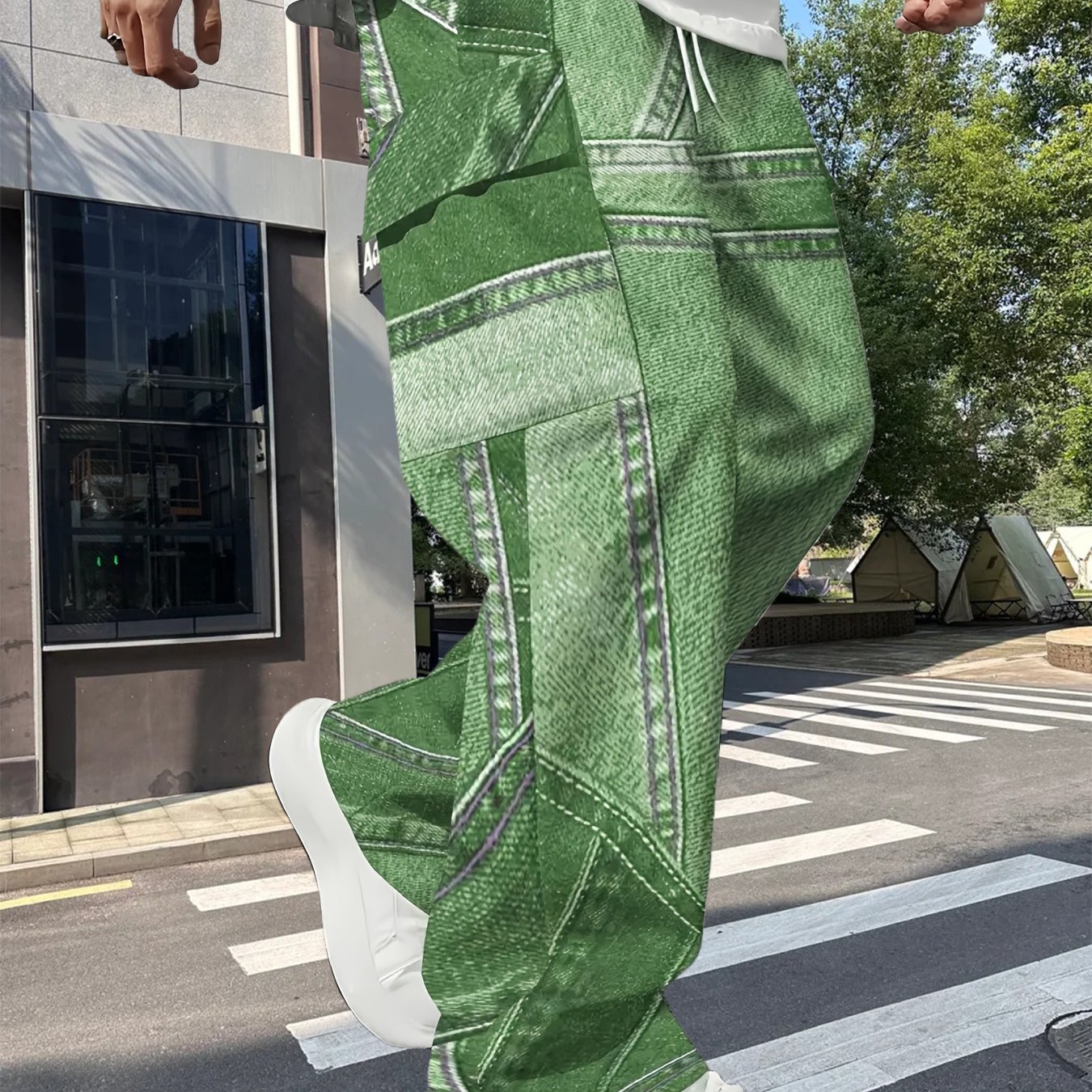 Image of Men' Cargo Pants With A Denim Style, Made From Polyester, Perfect For Street Style And Athleisure. Featuring A Patch Design, Pants Are Ideal For Urban , Casual , And Everyday Use
