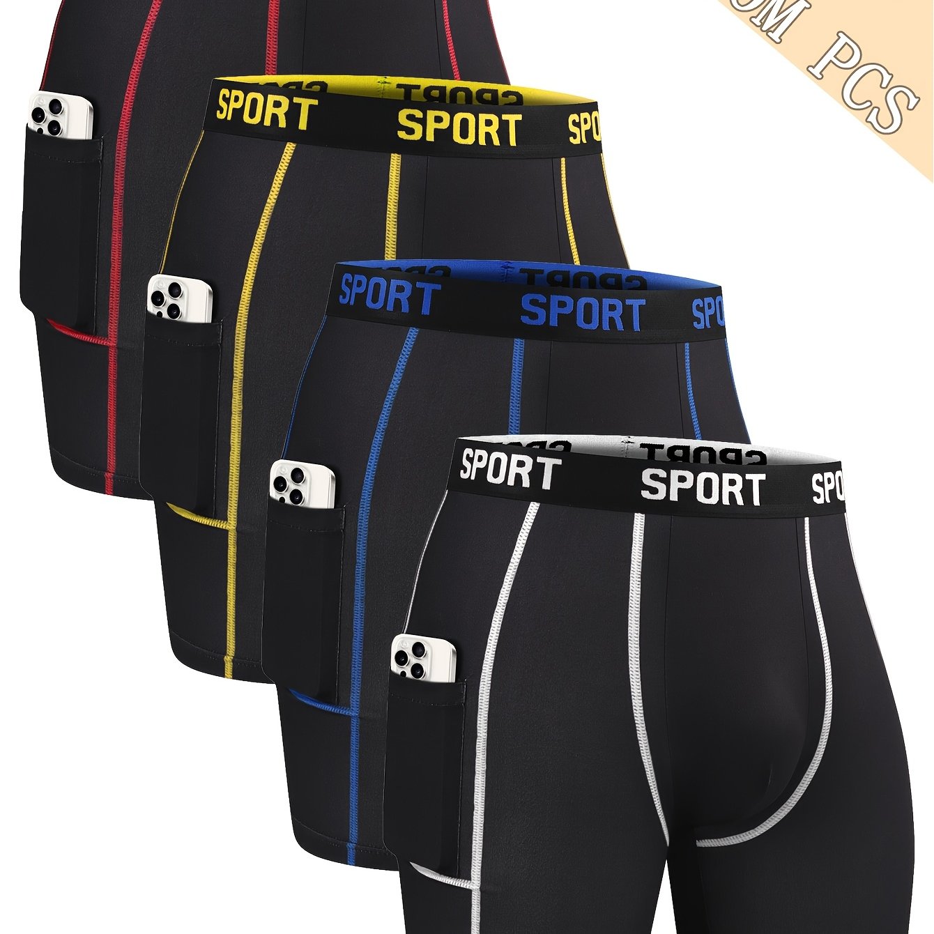 Image of 4pcs Men's Long Comfortable Underwear - Breathable, Elastic, Quick Drying, Elastic Waistband, Sports And Leisure, Running, Fitness Boxer Underwear - Soft And Lightweight