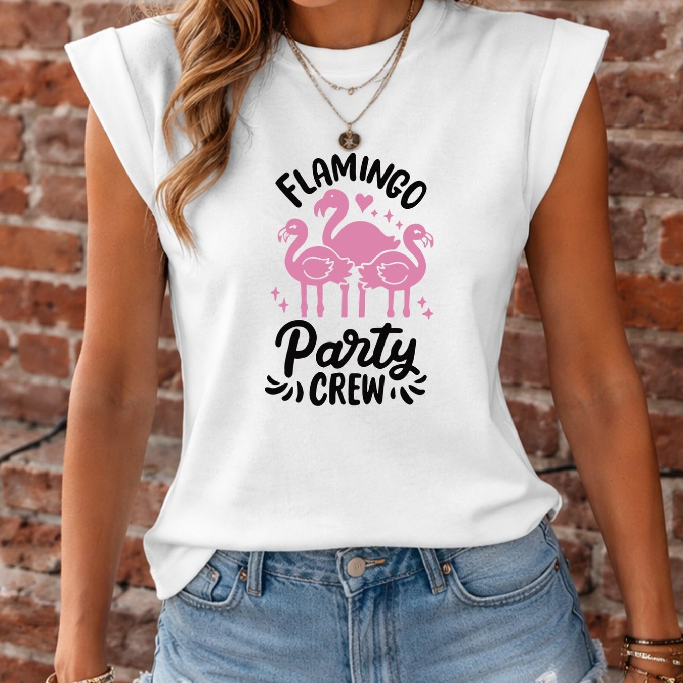 TEMU Fashionable Sleeveless Casual Round-neck Top Featuring Flamingos, A Unique For Women, Comfortable And Versatile