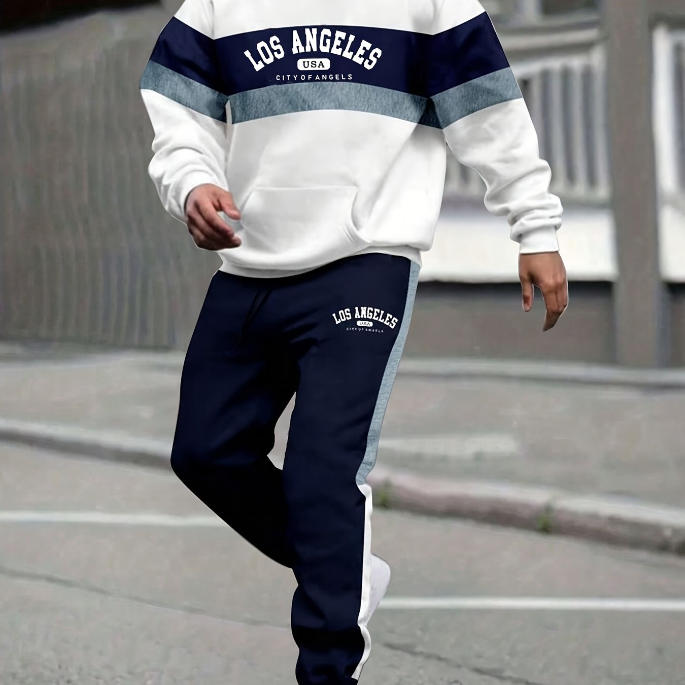 Image of Los Angeles Print Men's 2pcs Casual Hoodie Long Sleeve Turtleneck Hoodie And Sweatpants Jogging Pants Set Spring/autumn Men's Clothing