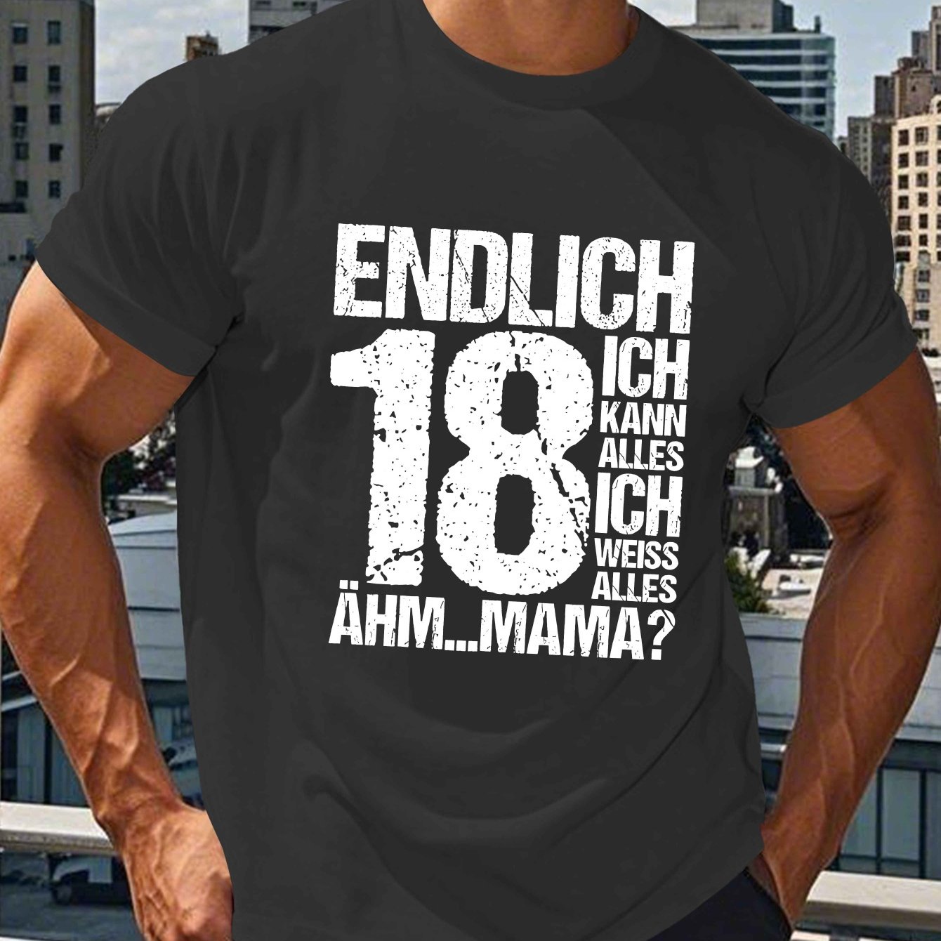 TEMU Men's 18th Birthday German-themed T-shirt - 18 Text Print Round Neck Casual Summer Top For 18-year- & Men, Coming-of-age Gift, Machine Washable
