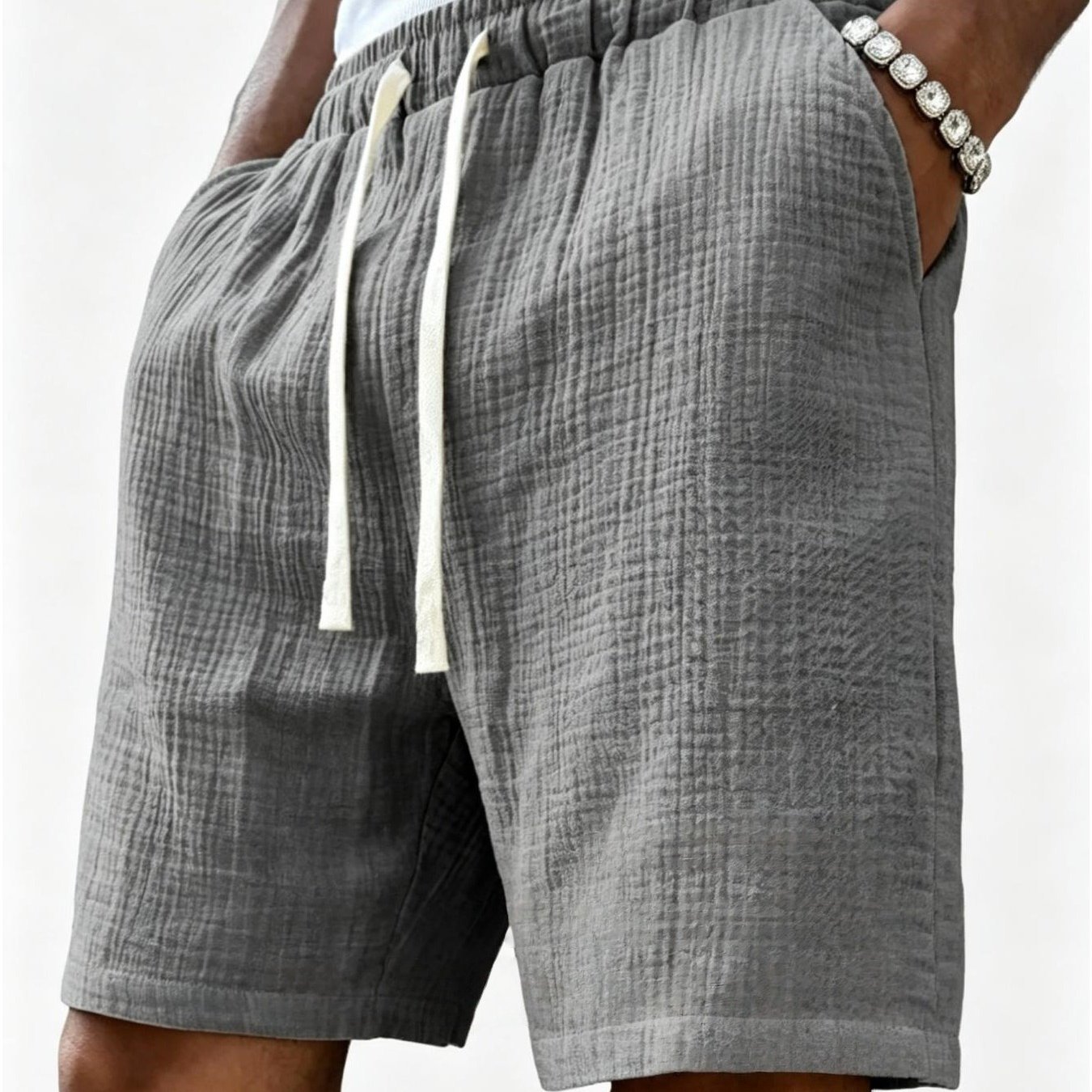 TEMU 2026 's Lightweight Double-layer Linen Blend Checkered Shorts: Elastic Drawstring Waistband, Quick-dry And Sweat-wicking, Suitable For Casual