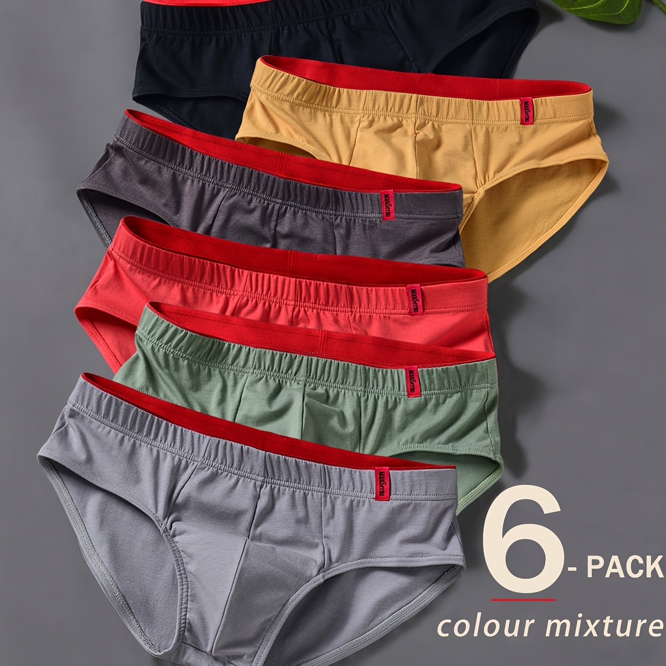 Image of 6pcs Mixed-color Men's Comfortable Breathable Triangle Underwear With Elastic Waistband, Casual Sweat-absorbing Flat-curved Pants, Fashionable New Style Men' Underwear