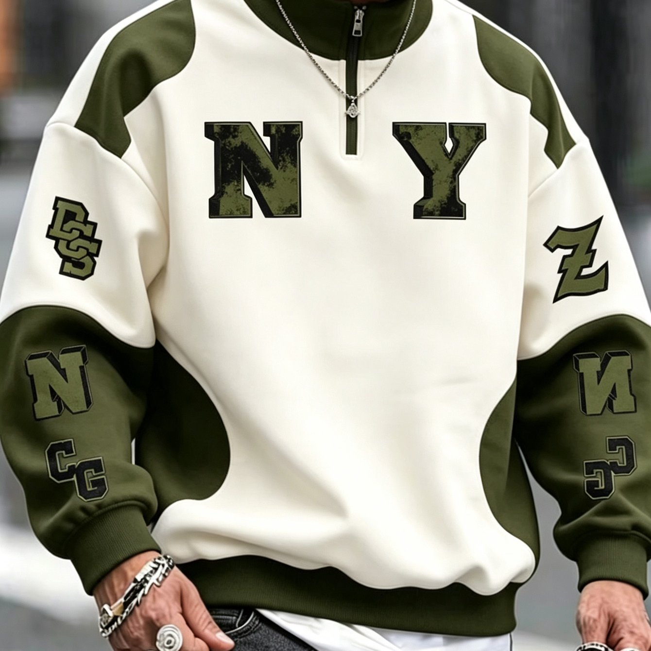 TEMU Ensemble Style Street Vintage avec Imprimé Numérique de Lettres, Sweat-shirt à Col et Fermeture Éclair, Hauts Décontractés Tendance Automne &