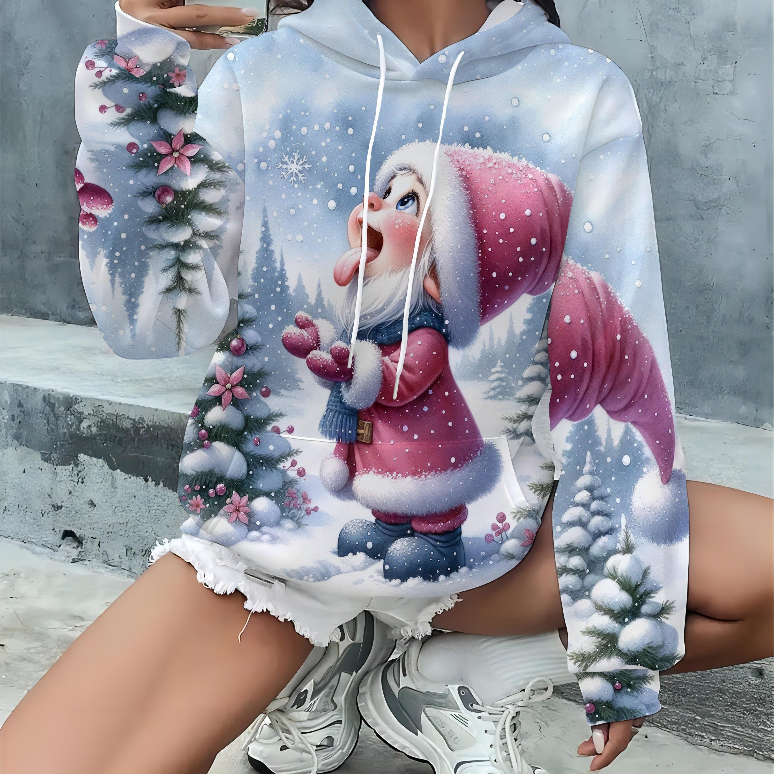 Image of Christmas Gnome Printed Drawstring Hoodie, Autumn And Long-sleeved Hoodie With Kangaroo Pocket Pullover, All A Happy Halloween
