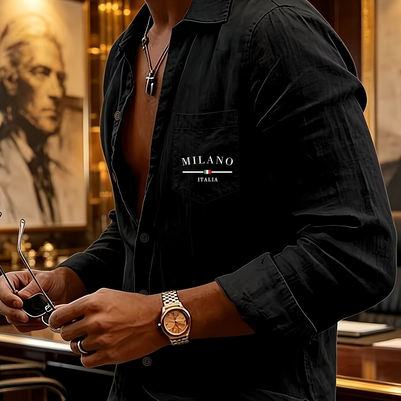 TEMU Men's Henley Shirt In Linen With Long Sleeves, Featuring Comfortable And Breathable Fabric With Trendy Printed Designs. Suitable For Daily ,