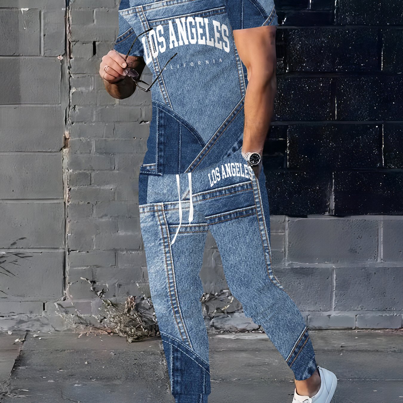 Image of Men's 3d Digital Pattern Printed Summer Fashion Two-piece Set, Men's Short-sleeve Round-neck T-shirt And Drawstring Pants With Pockets