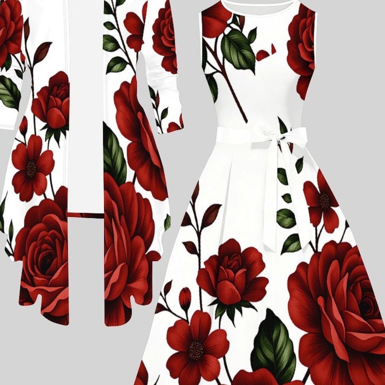 Plus Size, Plus-size Women's 2pcs Set, Including Long-sleeve Coat And Waist-tied Cami Dress. Features Trendy Prints. It Can Reshape And Is Ideal For Daily Commutes And Gatherings.