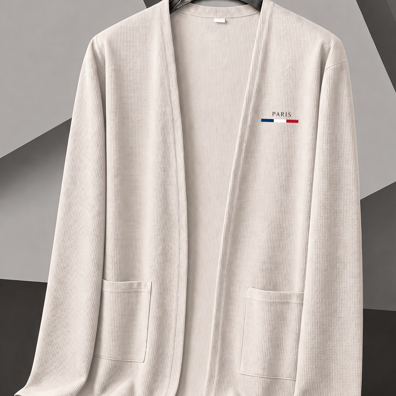 TEMU Men's Autumn Casual Light Luxury High-end Waffle Knit Cardigan, Featuring A Stylish And Comfortable Waffle Design, Made From Skin-friendly And