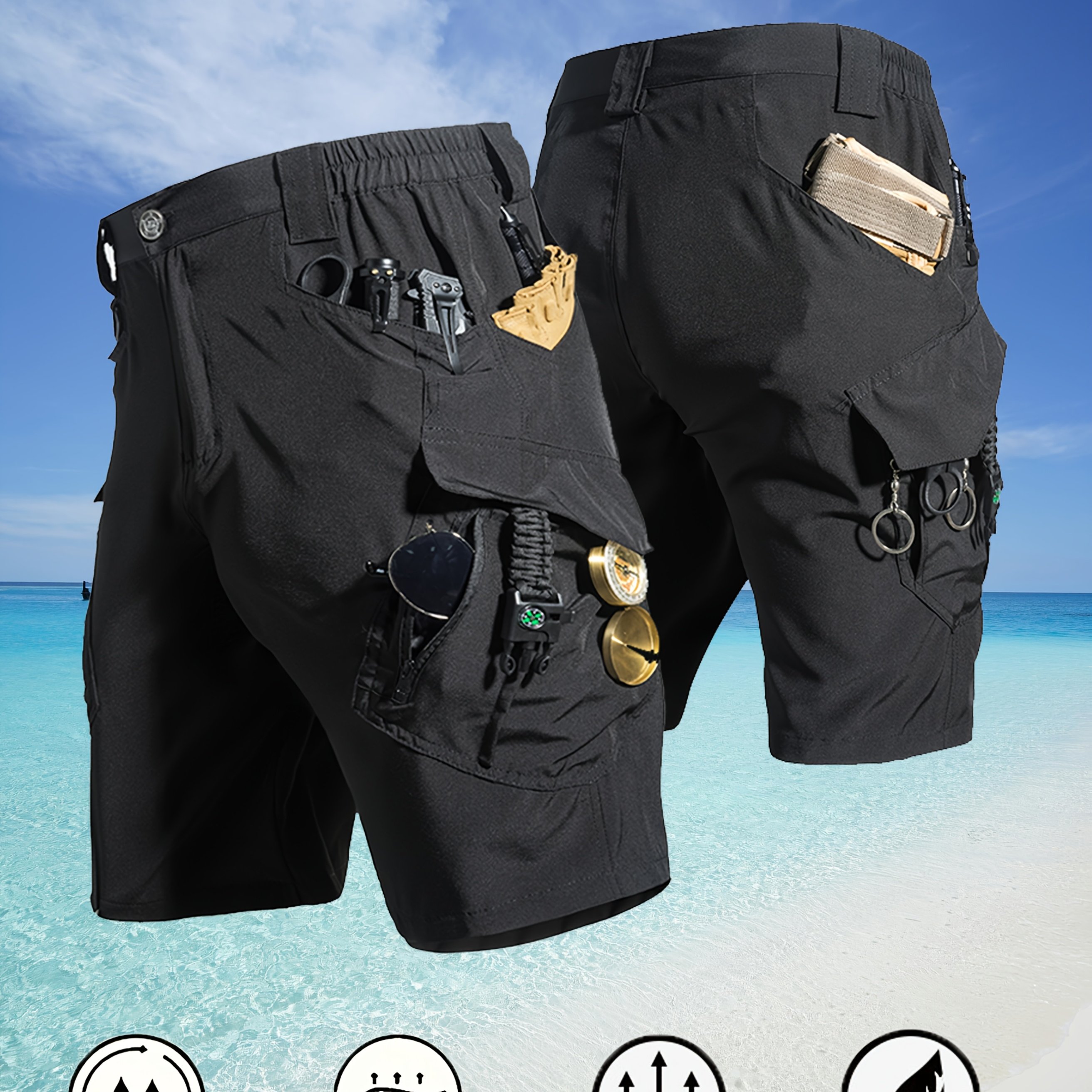 E-shop Outdoor Herren Leichte Atmungsaktive Cargo-Hosen, Schnelltrocknende Stretch--Hosen, Herren Fünf-Viertel -Shorts, Herren Mittelhohe