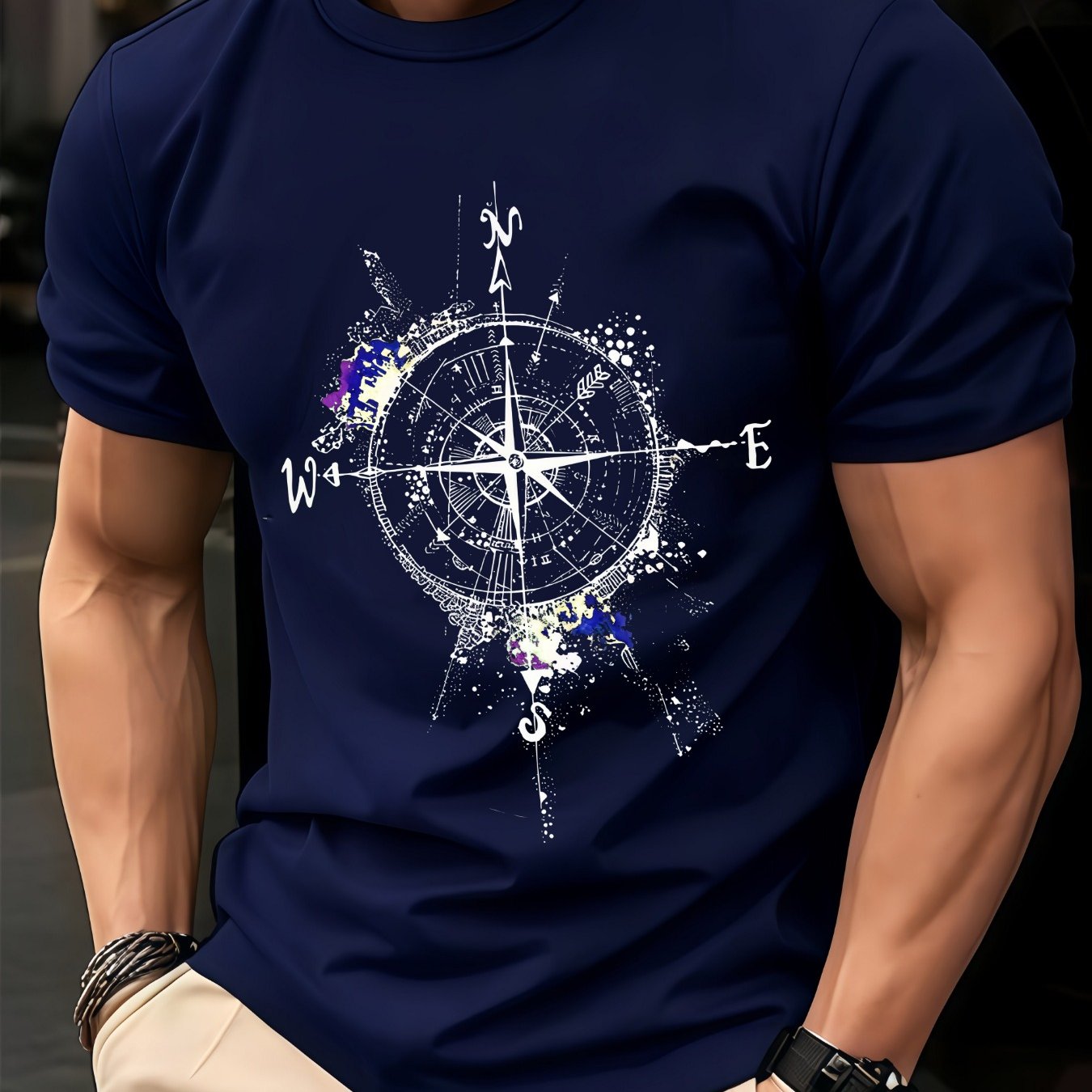TEMU T-shirt Homme Imprimé , Col Rond Manches Courtes Été Décontracté Style Streetwear