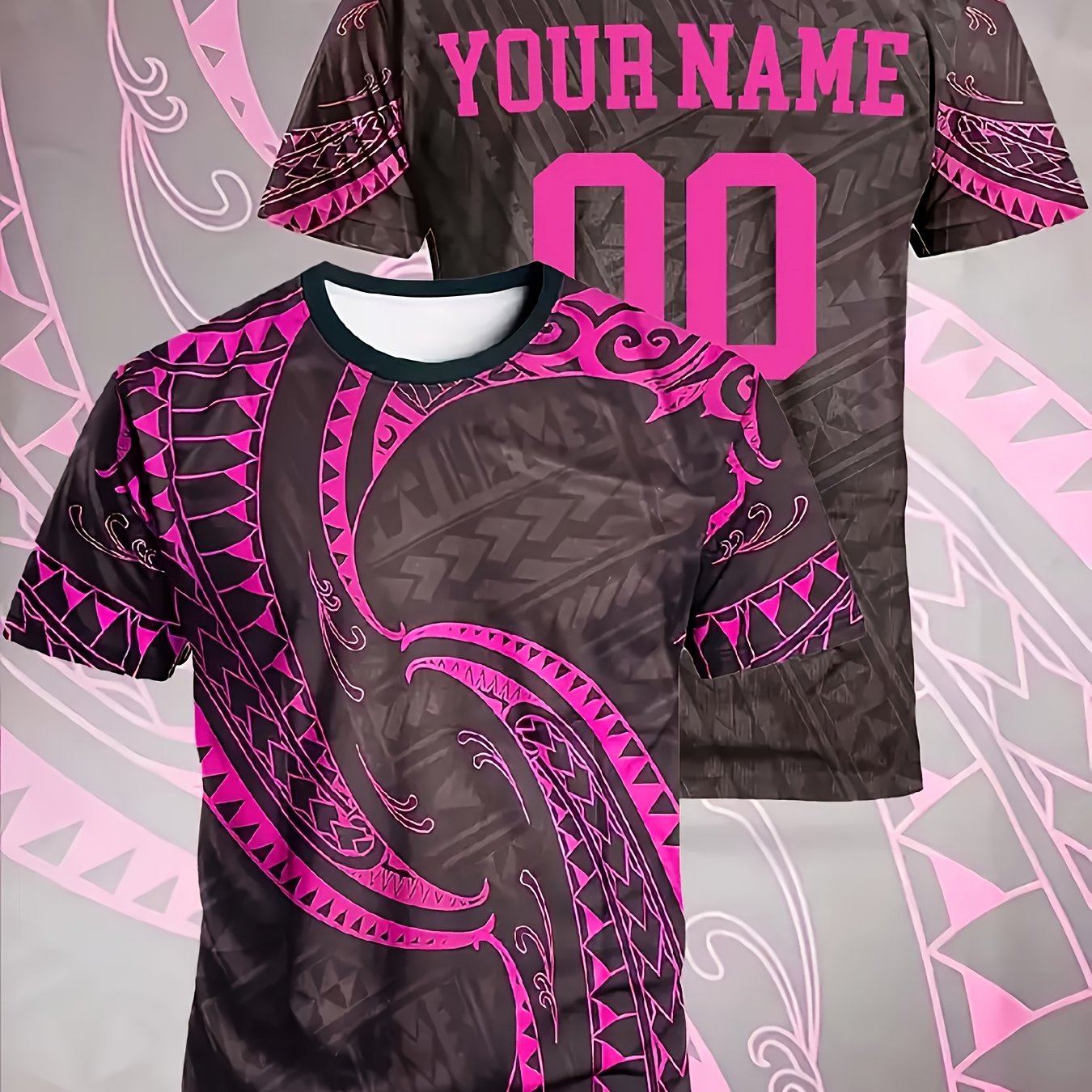 TEMU Custom Men's Summer 3d Printed Soccer Jersey T-shirt, Light And Breathable Fabric, Tribal Pattern Full-, Can Customize Your Name, Text, Number,
