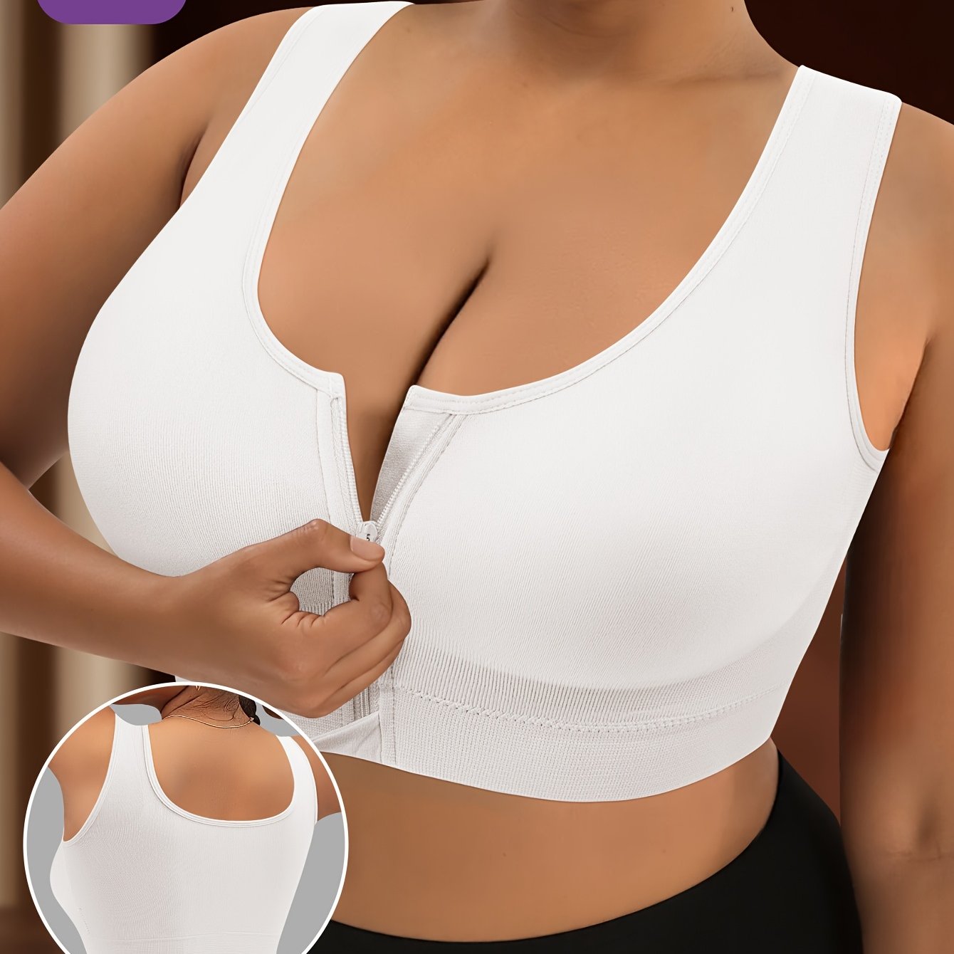 Image of 1pc Plus Size Women's Bra With Front Zipper, Gathering And Anti-sagging Design For Yoga Outerwear S Undergarment