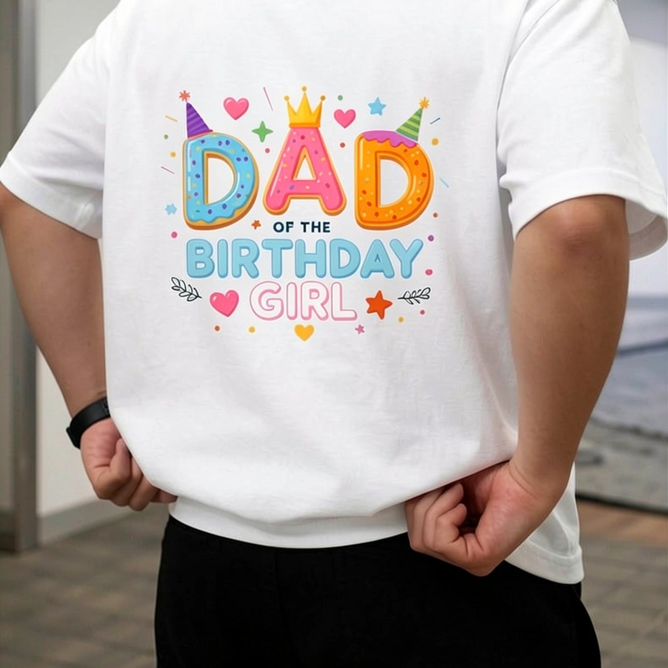 Image of Dad Of The Birthday Girl Party T-shirt - Men's Printed T-shirt - 100% - Crew Neck - Comfortable Fabric - Casual And Stylish Short-sleeve T-shirt