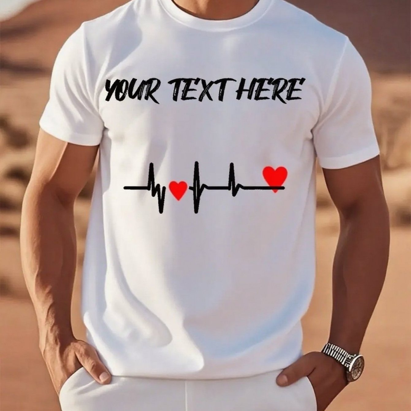 TEMU T-shirts personnalisés pour hommes, nom de personnalisé avec symbole de cœur, design de ligne , impression d'encre blanche en polyester, T-shirt