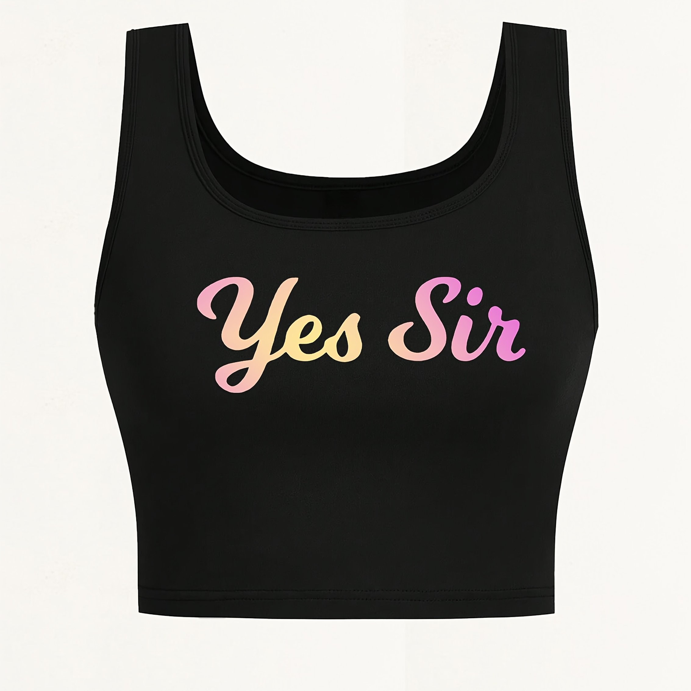 TEMU A Gentleman Print Women's Sexy Deep Scoop Neck Seamless Sleeveless Cropped Tank Top, Suitable For Spring And Summer, Top