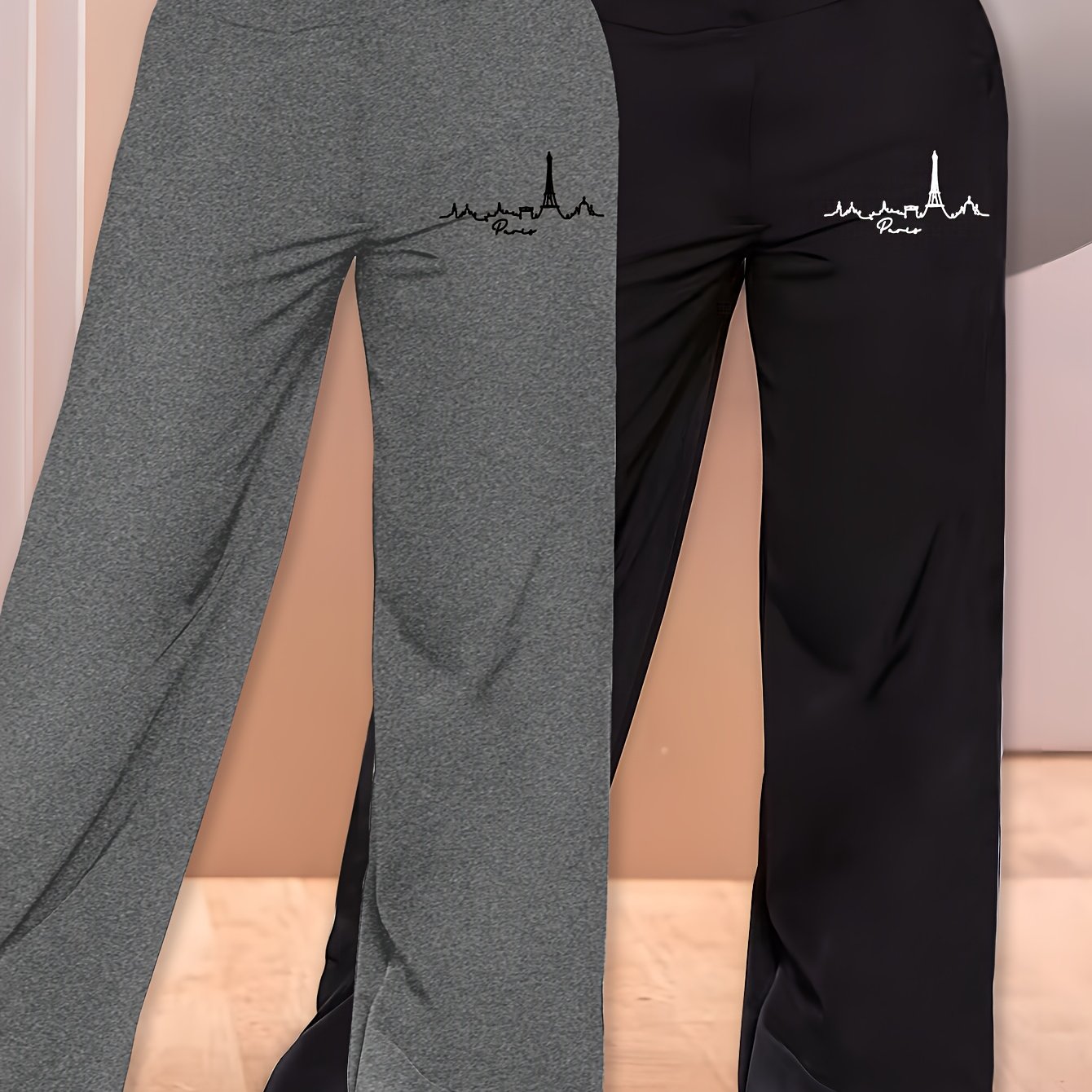 TEMU 2pcs Set Of Easy Pattern Printed Women's Lightweight Comfortable Wide-leg Long Pants, Nk-13180