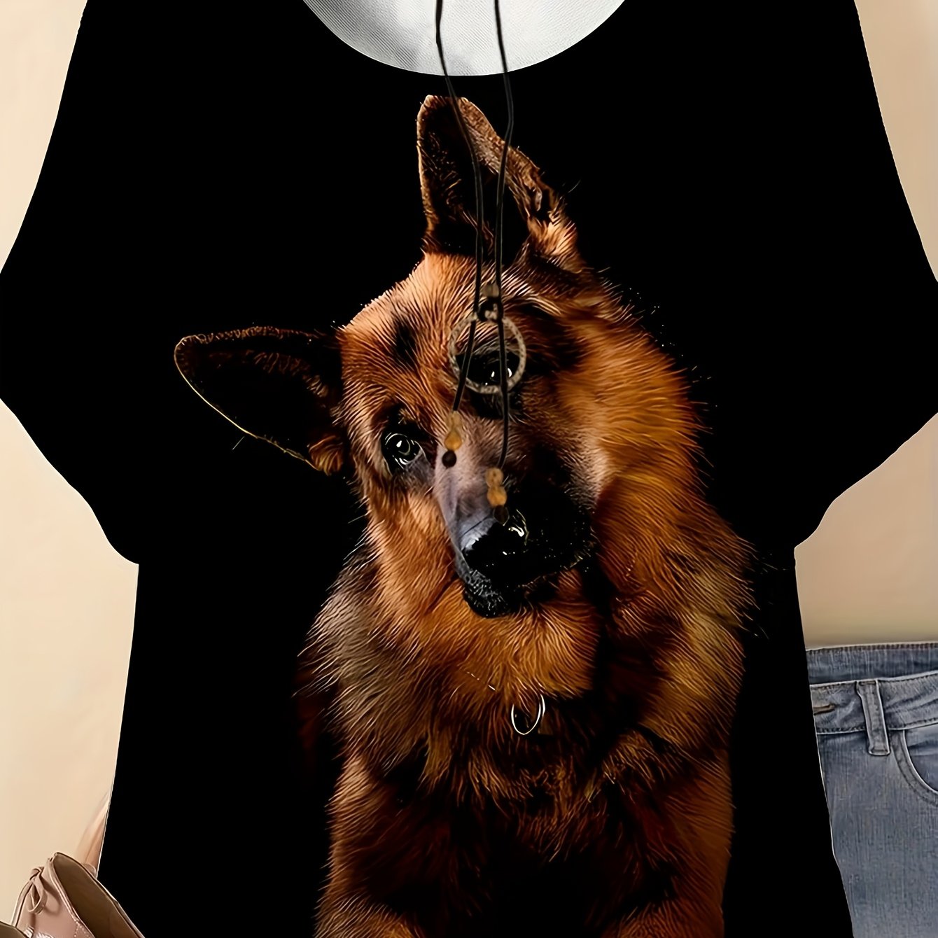 TEMU Plus Size Women's Round Neck Casual Sports Short-sleeved T-shirt With German Shepherd Print, , Soft, Skin-friendly, Breathable Fabric,