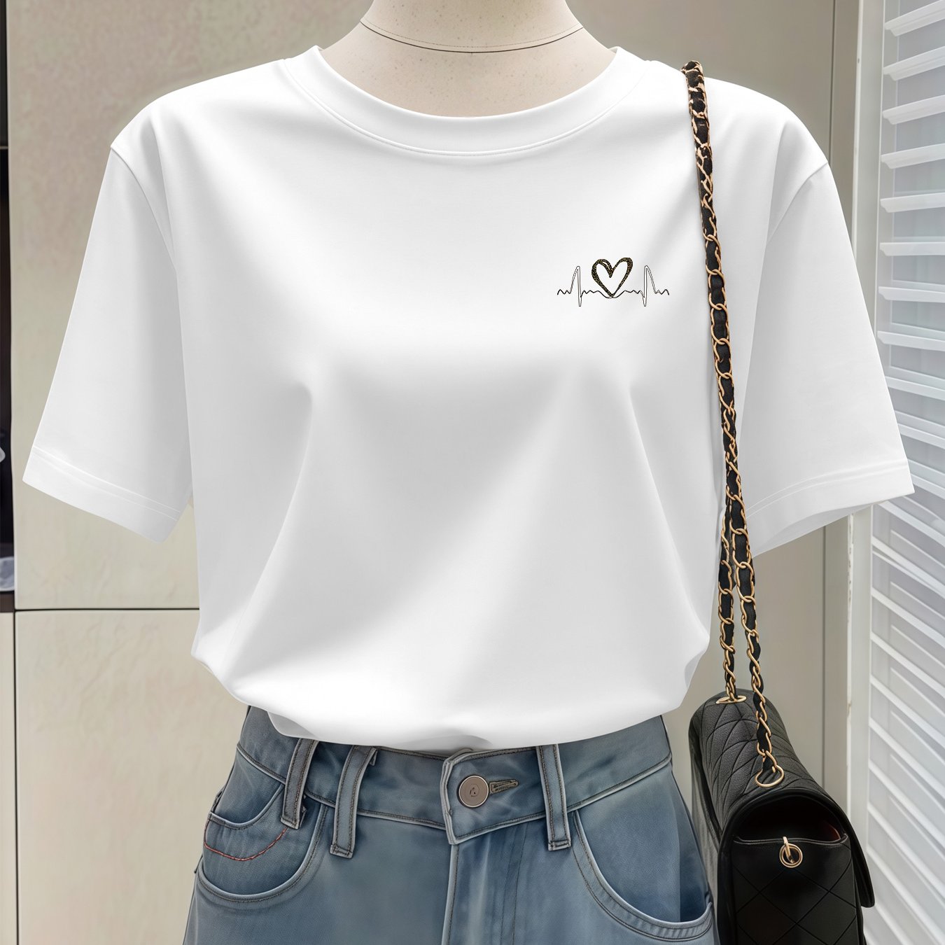 TEMU Pattern Printed Women's Top, Minimalist Fashion Loose Round Neck Casual Short Sleeve T-shirt For Spring And Summer