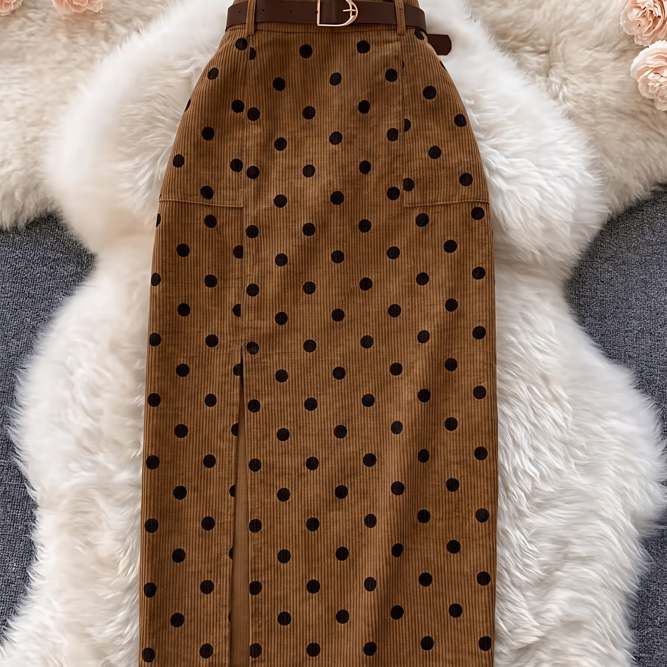 TEMU Jupe mi-longue pour femme en velours à avec fente [ceinture non incluse]