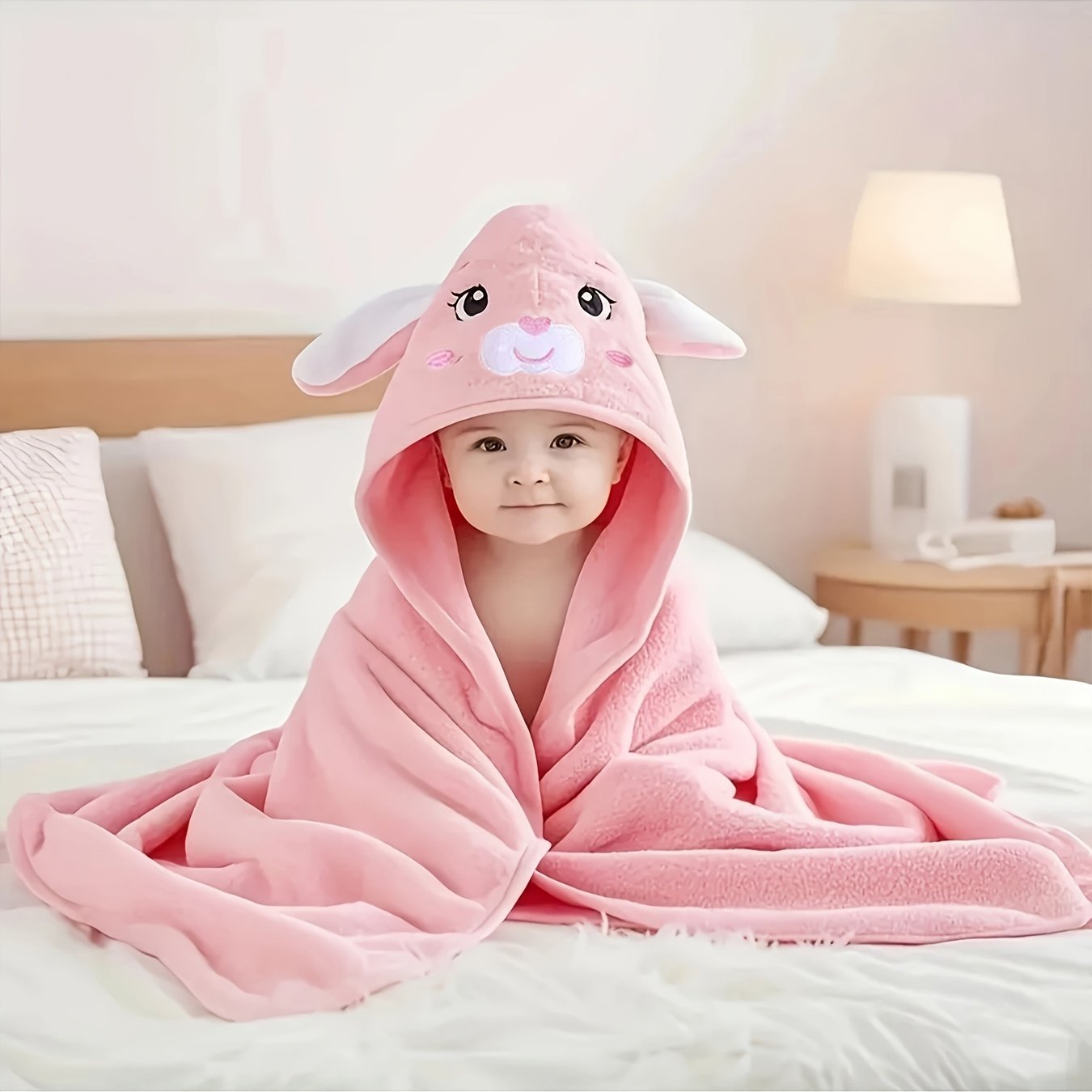 Image of Cute Cartoon Bathrobe For Kids, Colorful Animal Design Hooded Bathrobe, Super Absorbent, Quick-drying, With Hood, In Multiple Colors Including Panda, Elk, Rabbit, Koala, And Penguin