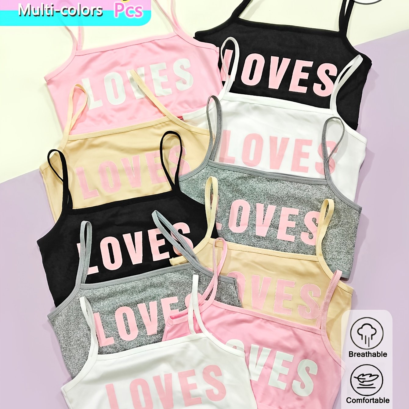 Image of 7-pcs Girls' Developmental Tank Tops With Design, Random Colors Tween Girls' Comfy Camisole Bras For Students, Smart Mum', Gifts For Lovely Daughter And Granddaughter