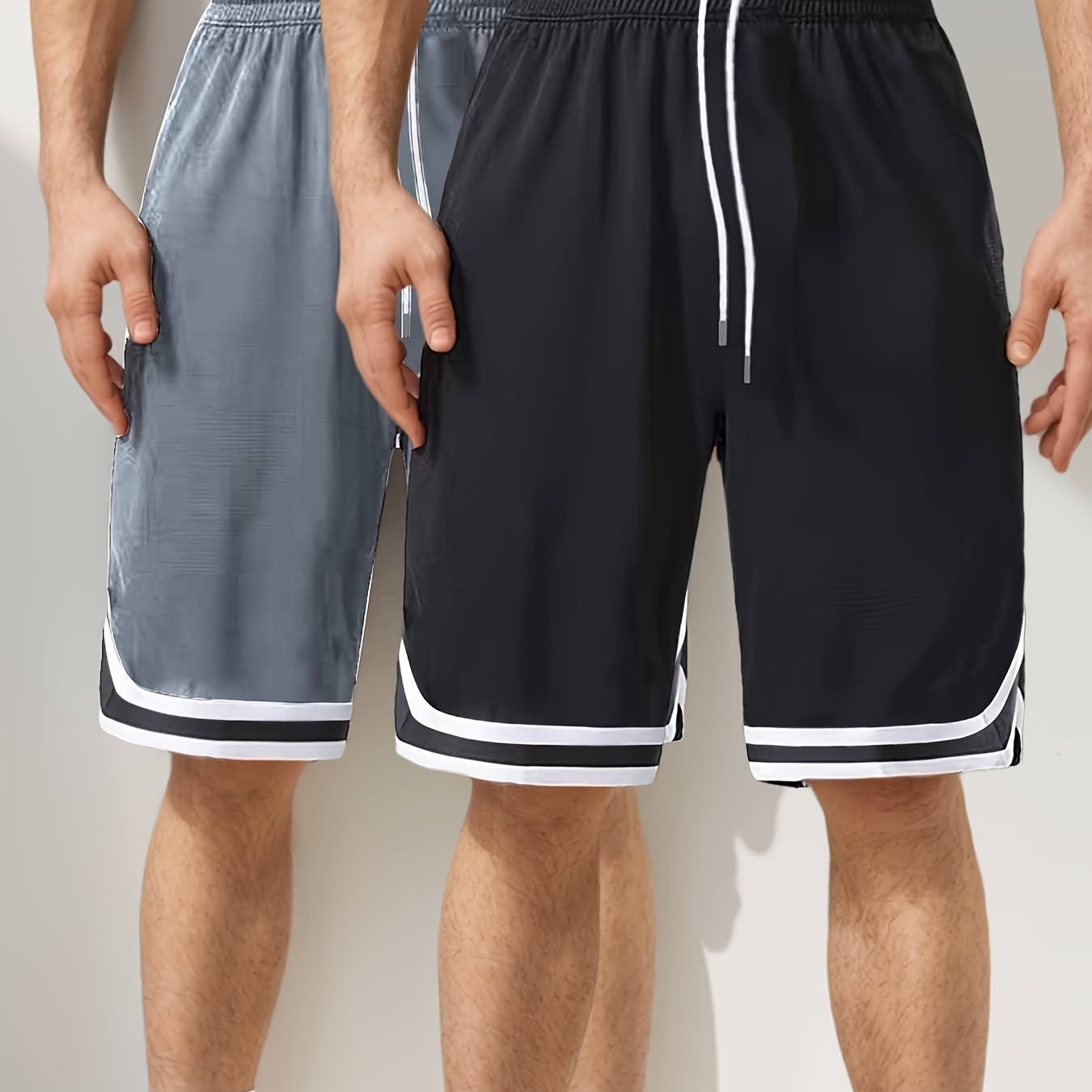 Image of Men'-piece Set Of Contrast Pattern Shorts With Drawstring And Pockets, Casual And Trendy Shorts For Summer Fitness And Outdoor Sports Wear