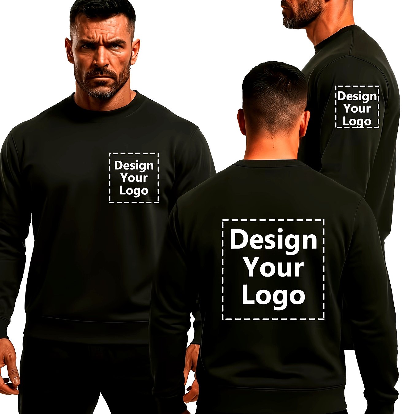 TEMU Custom Men's Crew Neck Sweatshirts/casual Athletic Tops With Personalized Design Areas, Comfortable And Thick Pullovers Suitable For Gym