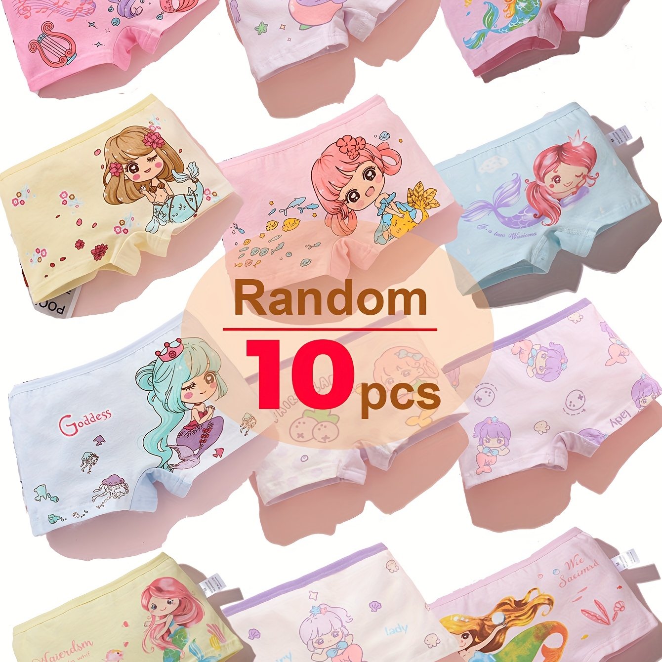 Random 10-piece Pc, Cartoon Mermaid Girl Four-corner Panties, Soft And Comfortable