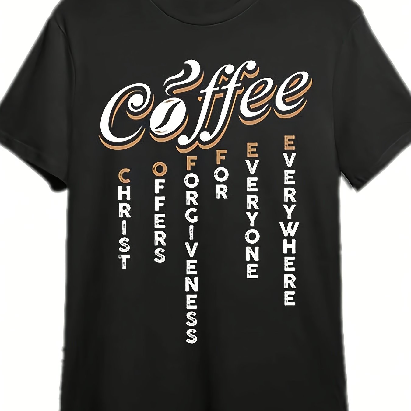 TEMU Men's & Christian T-shirt - Funny Coffee Pun Religious Apparel Suitable For Casual Wear, Church Events, Holiday Gifts - Retro Short Sleeve Round