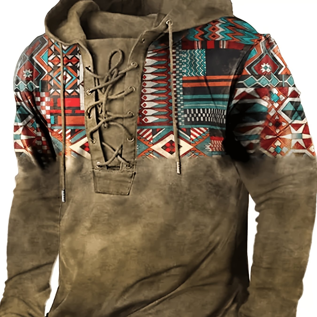 TEMU Retro Ethnic Pattern Print Hoodie, Up Hoodies For Men, Men's Casual Graphic Design Hooded Sweatshirt Streetwear For Winter Fall, As Gifts
