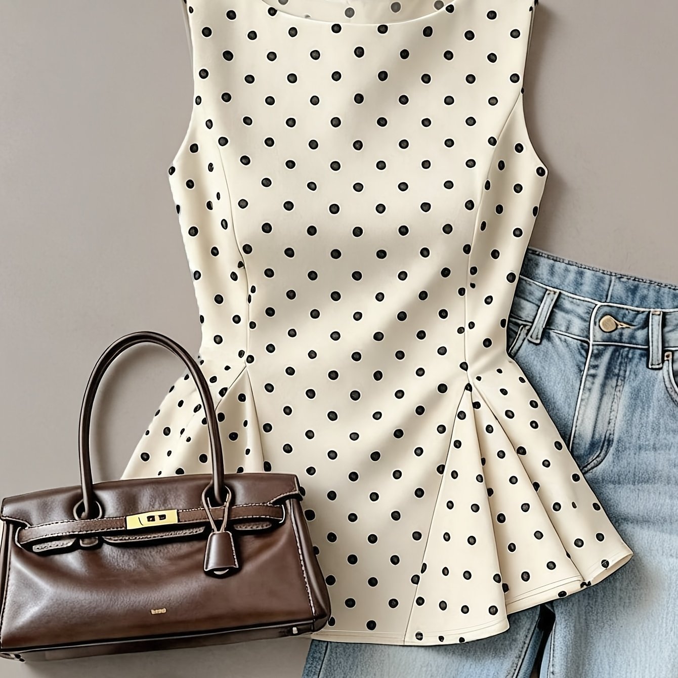 TEMU Women's Summer New Fashion Retro Polka Dot Print Slim A-line Waist-cinching T-shirt Top
