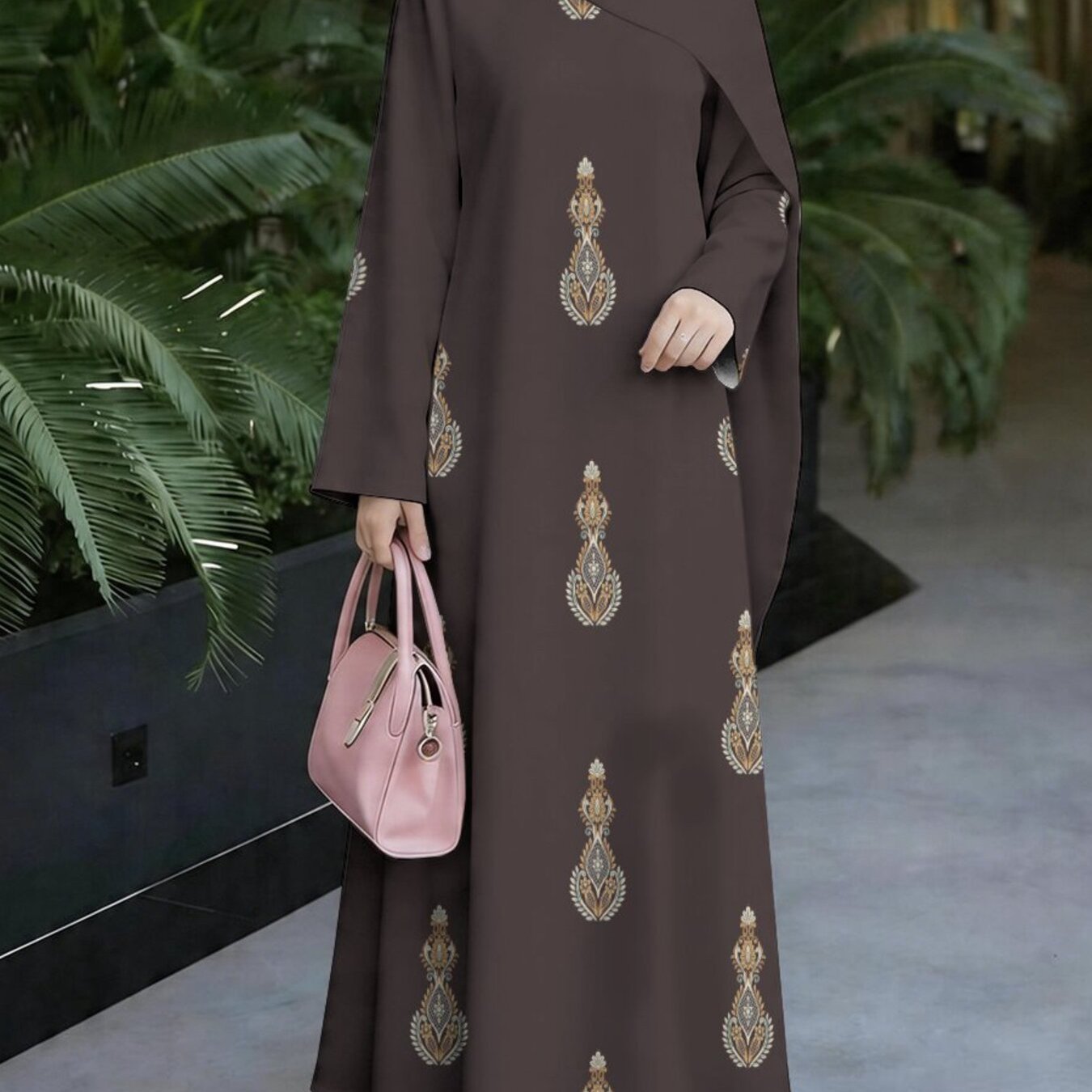 TEMU Middle Eastern Elegant Robe Spring Autumn -2xl Size Fashion Women's Ethnic Print Temperament Loose Comfortable Long Sleeve Dress
