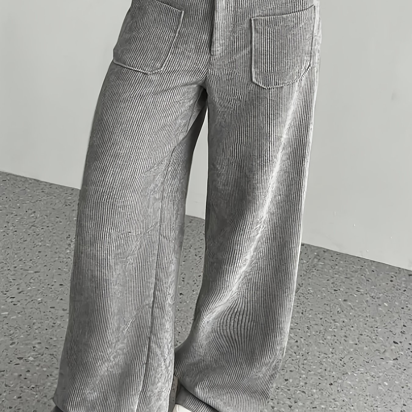 High-waisted Corduroy Wide-leg Pants - Casual Solid Color With Multiple Pockets, Machine Washable, & Versatile Wear | High Waist Trousers Ll256