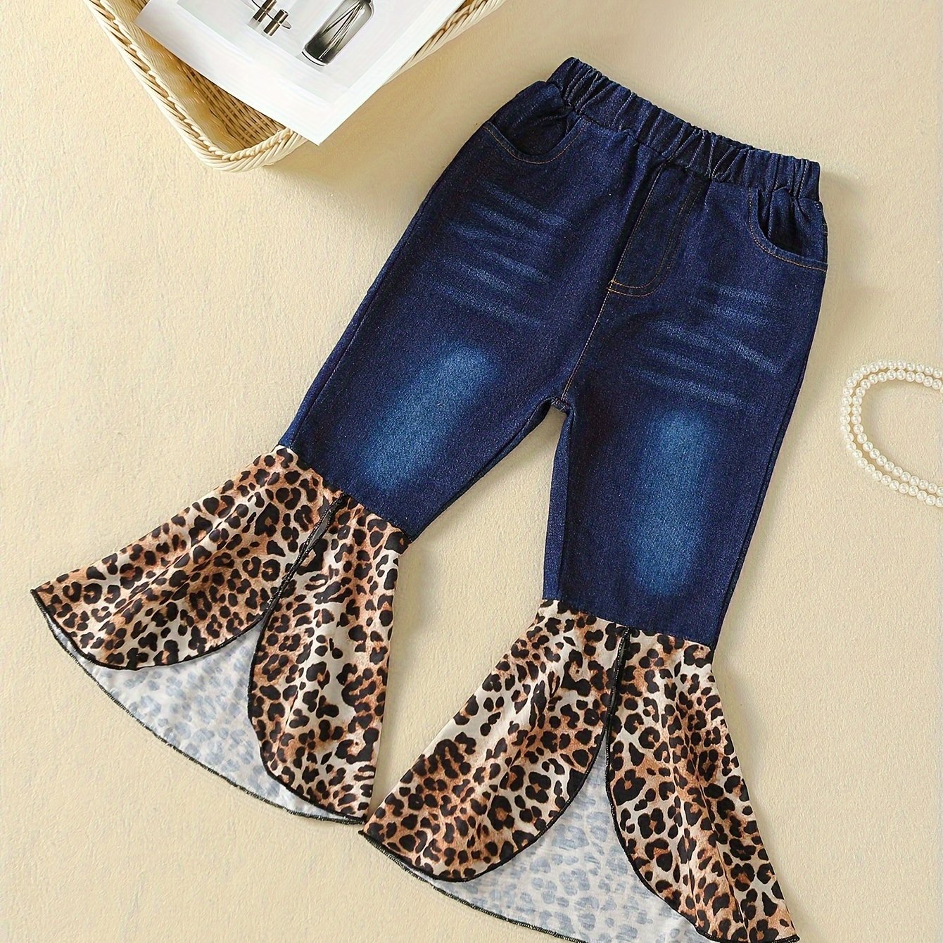 Fashion Girls Bell bottom Jeans Stitching Leopard Design - Temu Canada