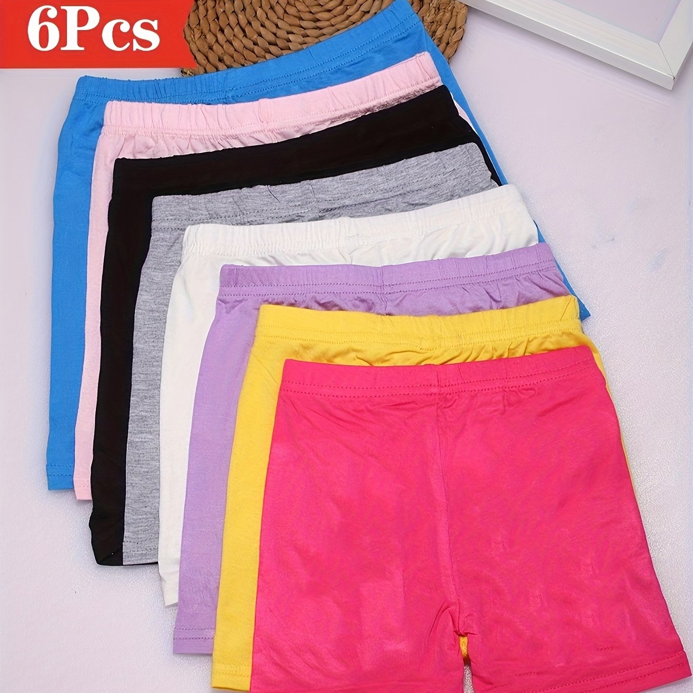 TEMU Random 6pcs, Comfortable And Breathable Girls' Underwear, Children's Summer Lightweight Safety Base Layer Pants, Bicycle Shorts Pants, In