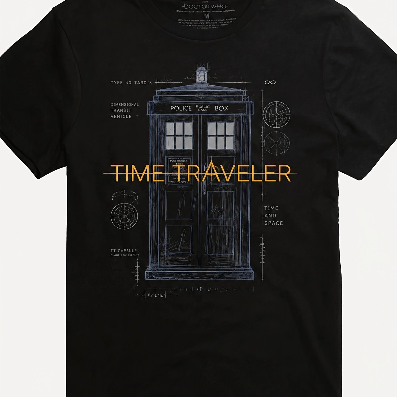 Image of Men's Police Traveler Graphic T-shirt, Technical Blueprint Design, Casual Wear, Ideal For Daily Outfit And